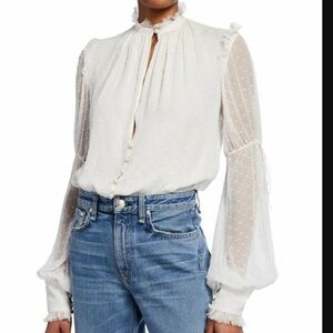 Jonathon Simkhai embroidered silk chiffon bodysuit, off white, size 4